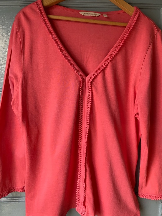 Soft Surroundings Tops - Soft Surroundings Coral Pink Crochet-Trim 3/4 Sleeved Shirt